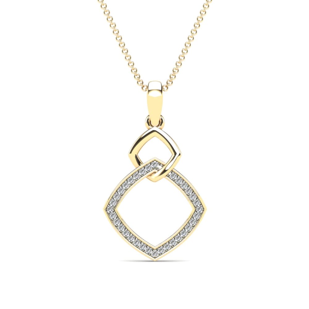 Double Diamond Shaped Pendant in 14K Yellow Gold with Round Diamonds