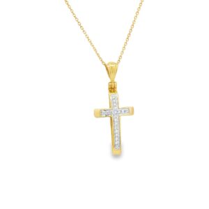 14K Yellow Gold Diamond Cross Pendant - 18 Inch Length