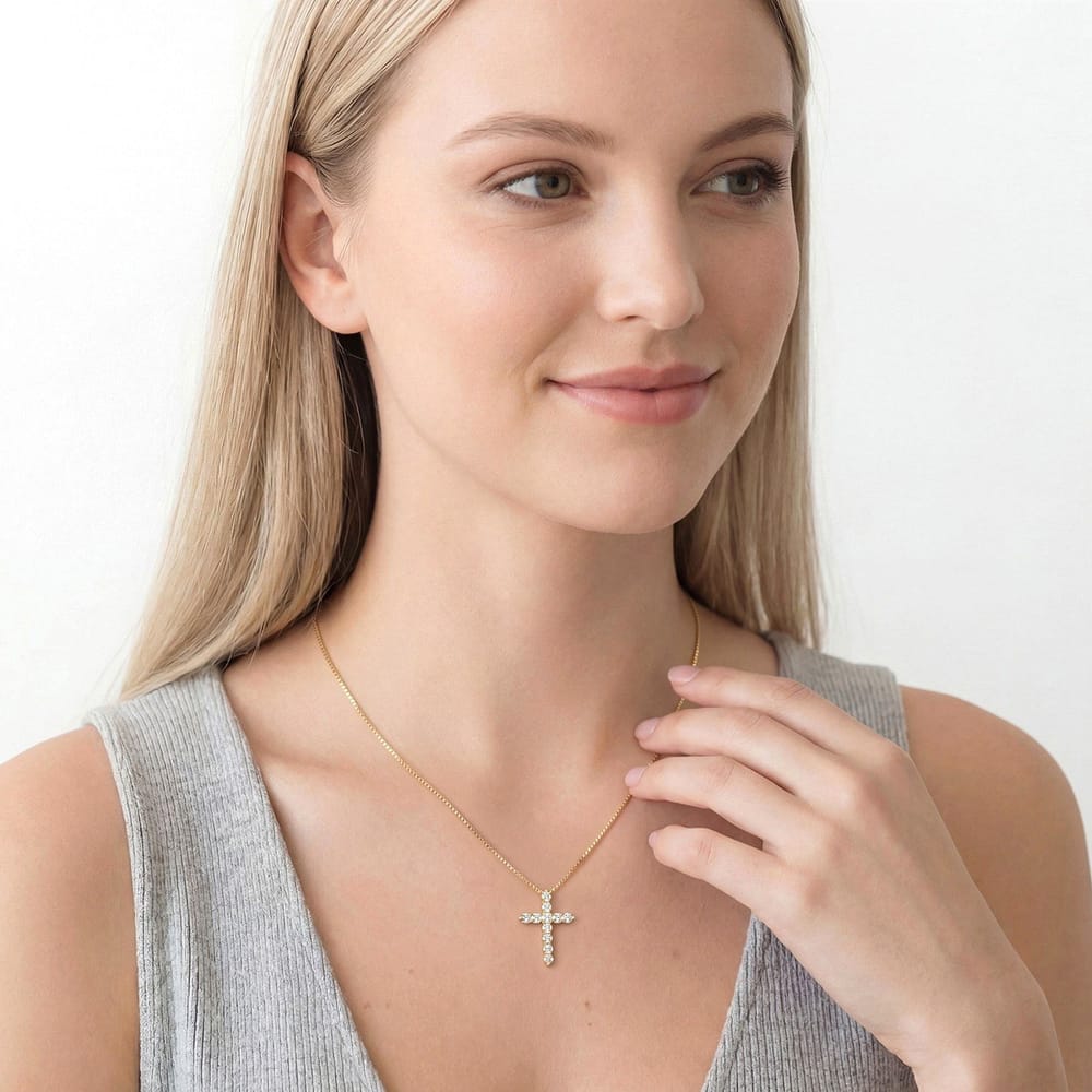 14K Gold Yellow Diamond Pendant with 11 Stones, 1.00 ctw Total Weight