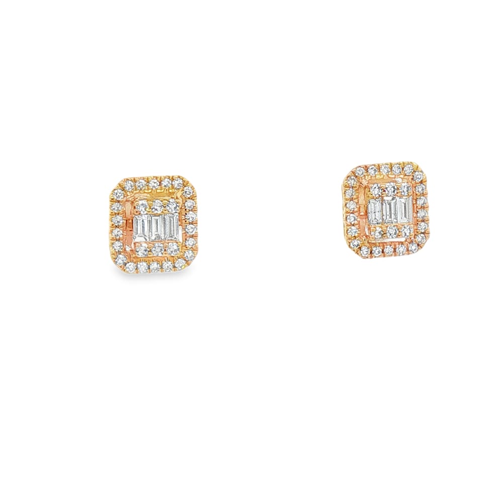 14K Gold Emerald and Diamond Round Earrings