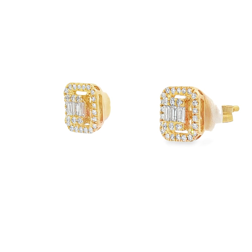 14K Gold Emerald and Diamond Round Earrings