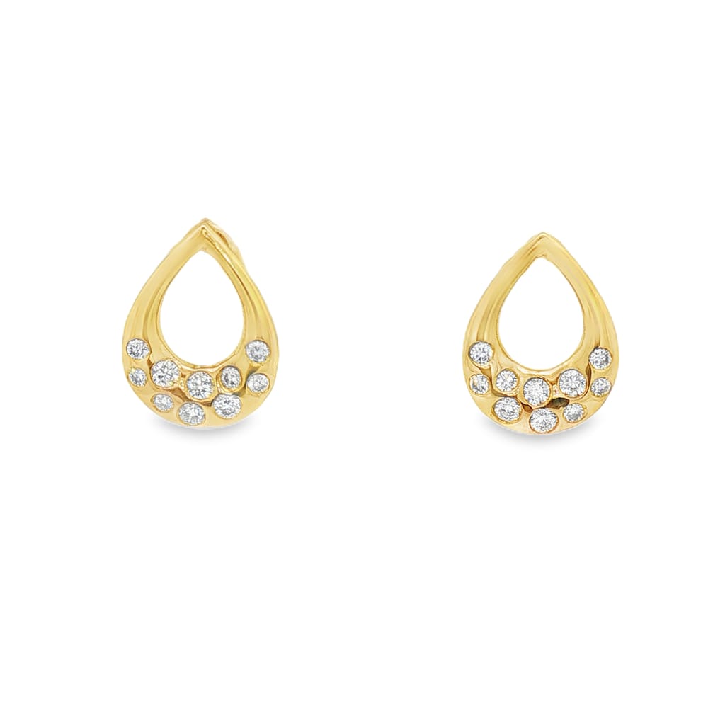 14K Yellow Gold Diamond Pear Shaped Earrings with 20 Round Stones