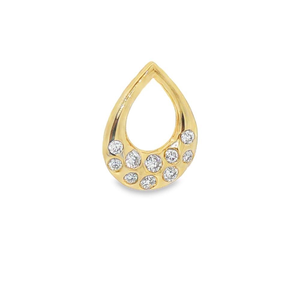 14K Yellow Gold Diamond Pear Shaped Earrings with 20 Round Stones