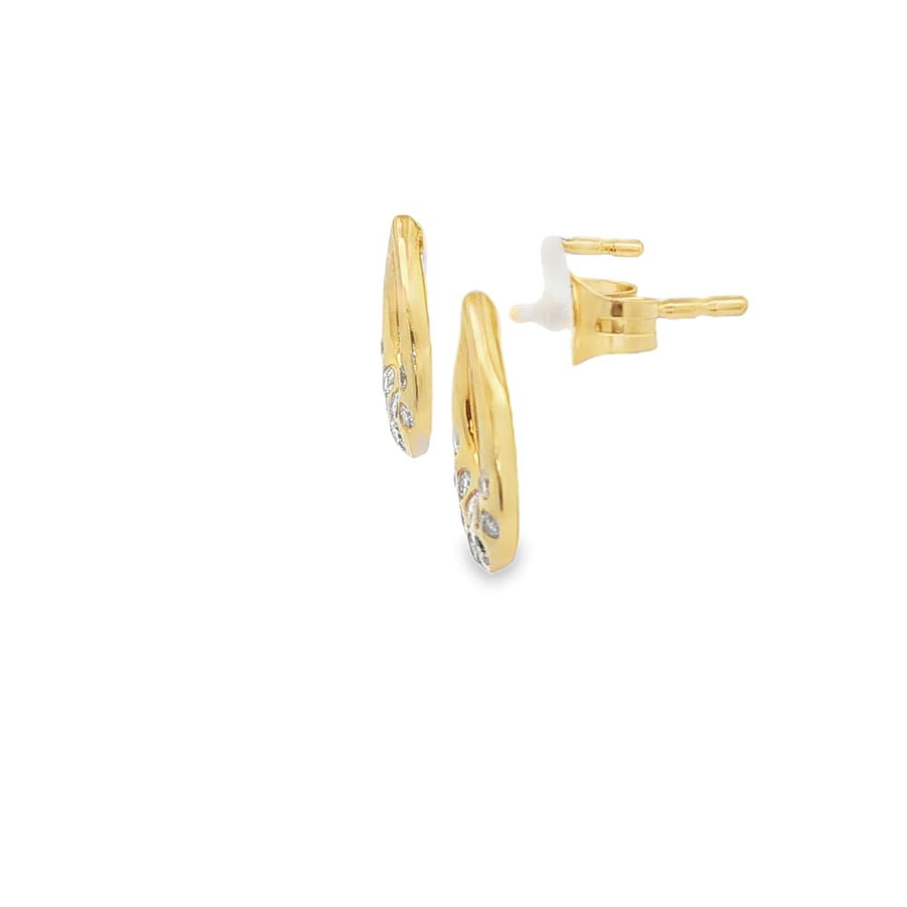 14K Yellow Gold Diamond Pear Shaped Earrings with 20 Round Stones