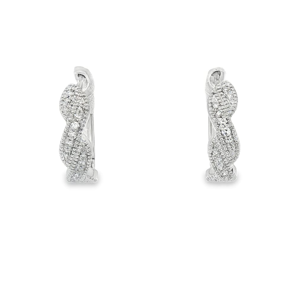 14K White Gold Diamond Swirl Huggies Earrings