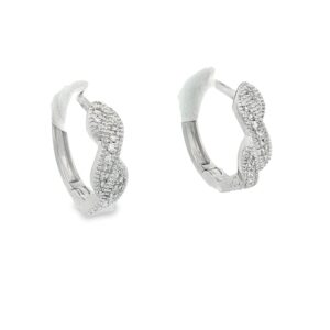 14K White Gold Diamond Swirl Huggies Earrings