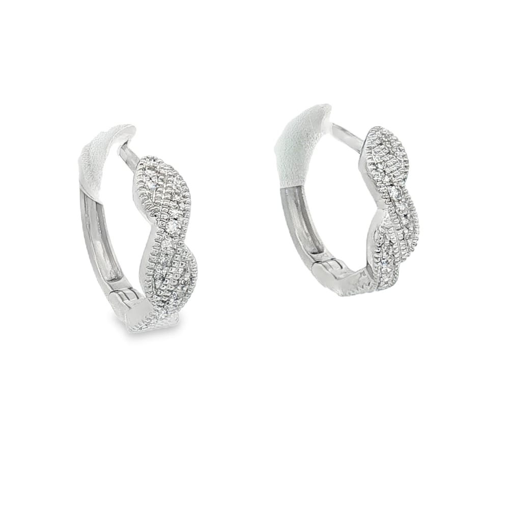 14K White Gold Diamond Swirl Huggies Earrings