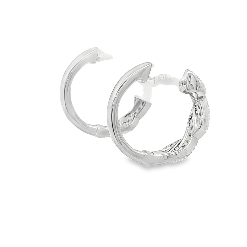 14K White Gold Diamond Swirl Huggies Earrings