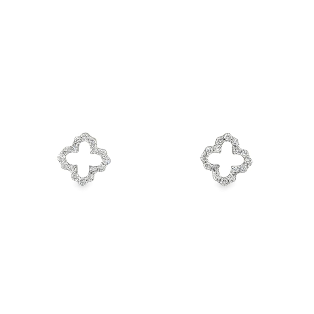 Open Clover Earrings in 14K Yellow Gold with 32 Round Diamonds