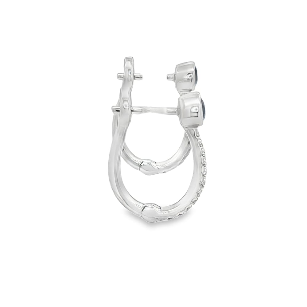 14K White Gold Blue Sapphire and Diamond Huggy Earrings for Women