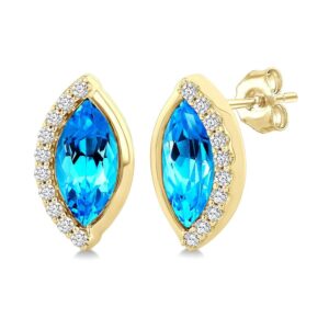 10K Yellow Gold Marquise Shape Blue Topaz and Diamond Earrings