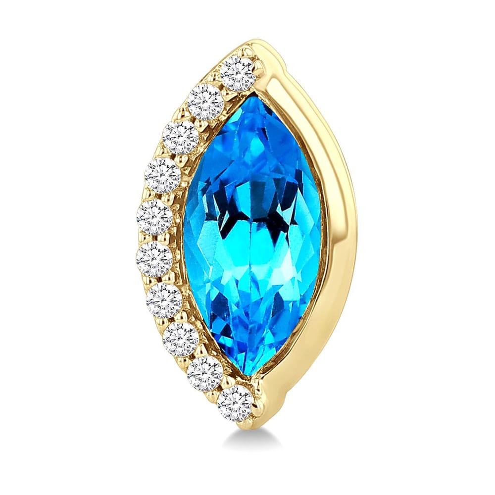 10K Yellow Gold Marquise Shape Blue Topaz and Diamond Earrings