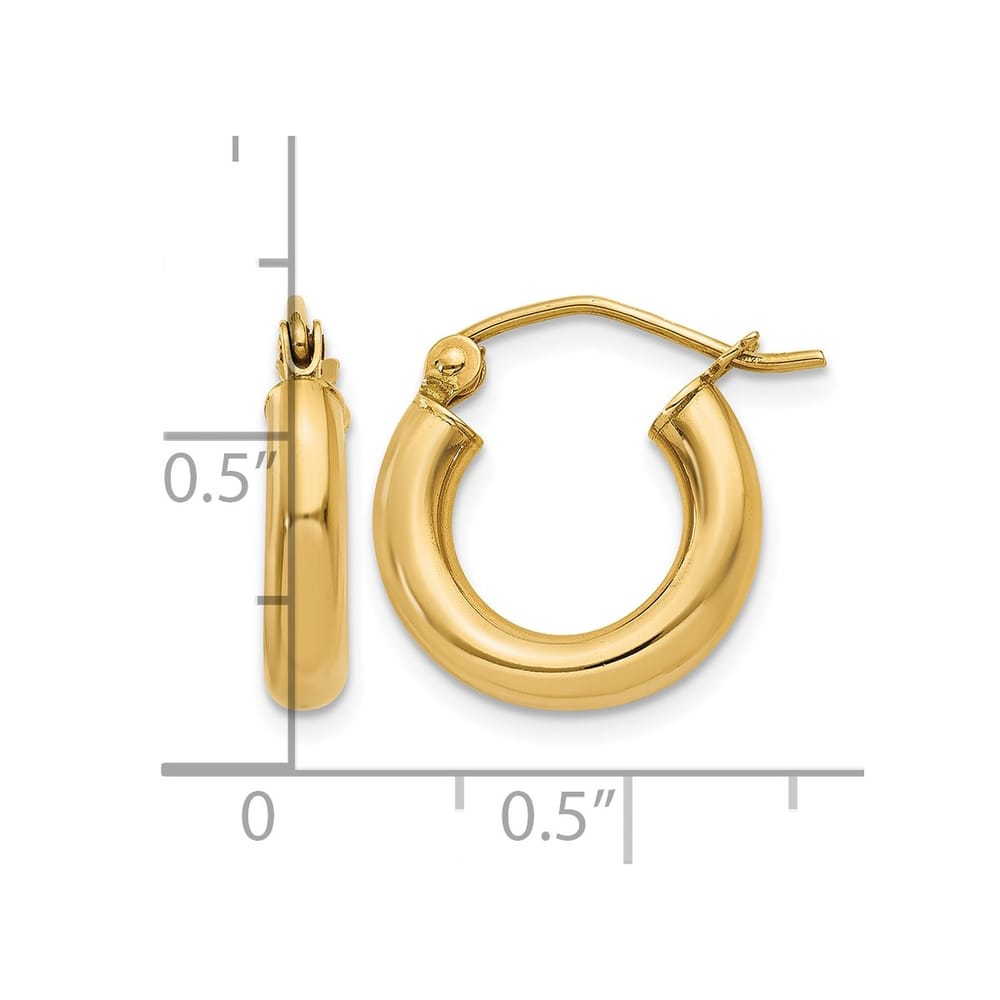 14KT Polished 3mm Lightweight Tub Hoops